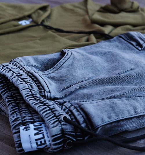 Ensemble Cargo Jeans Délavé Gris + Capuche Cotton Kaki