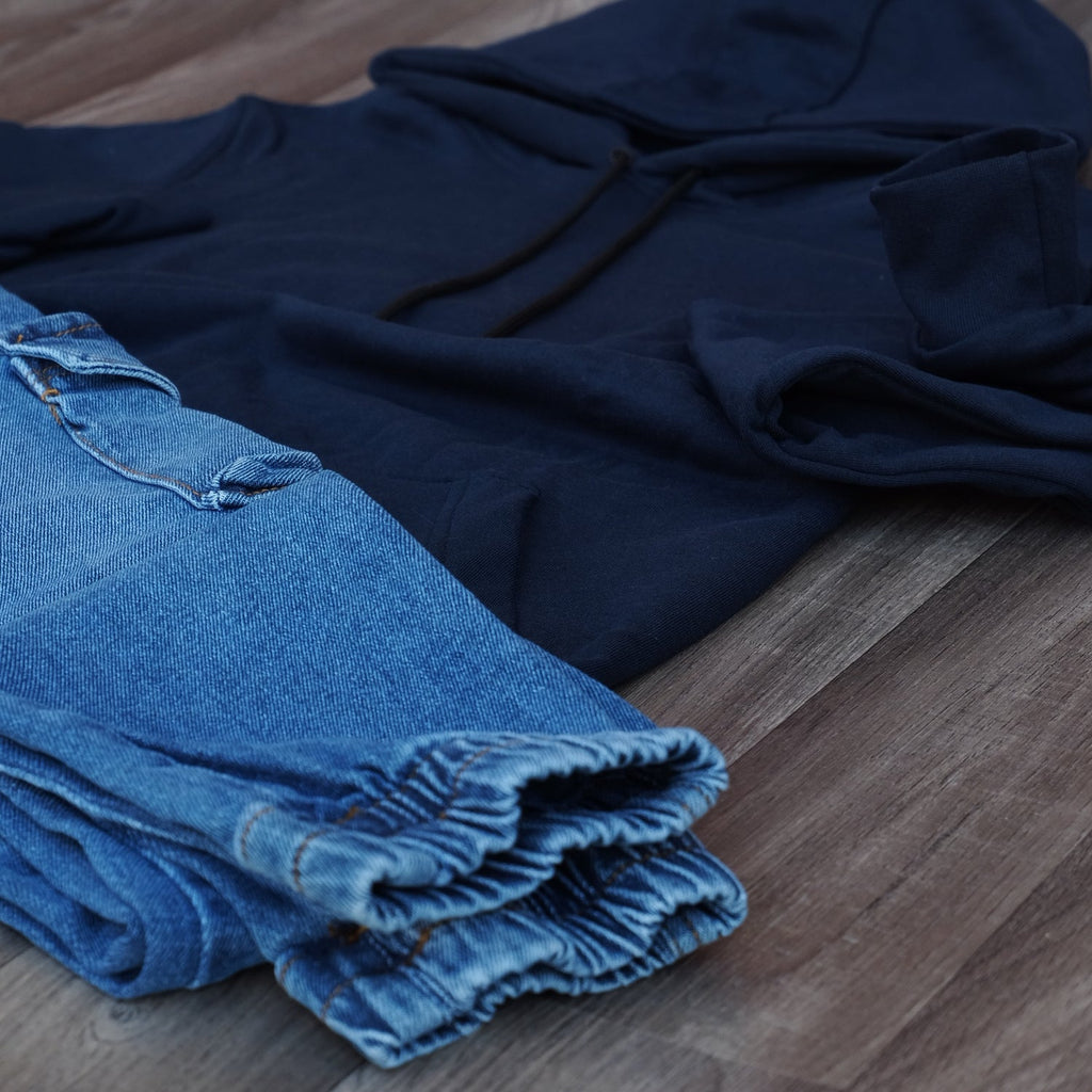 Ensemble Cargo Jeans Délavé Bleu + Capuche Cotton Bleu Marine