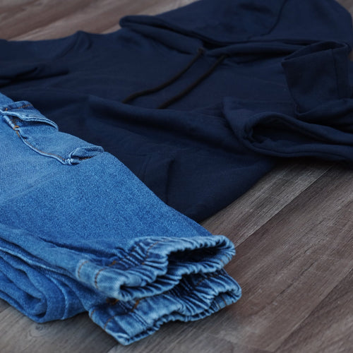 Ensemble Cargo Jeans Délavé Bleu + Capuche Cotton Bleu Marine