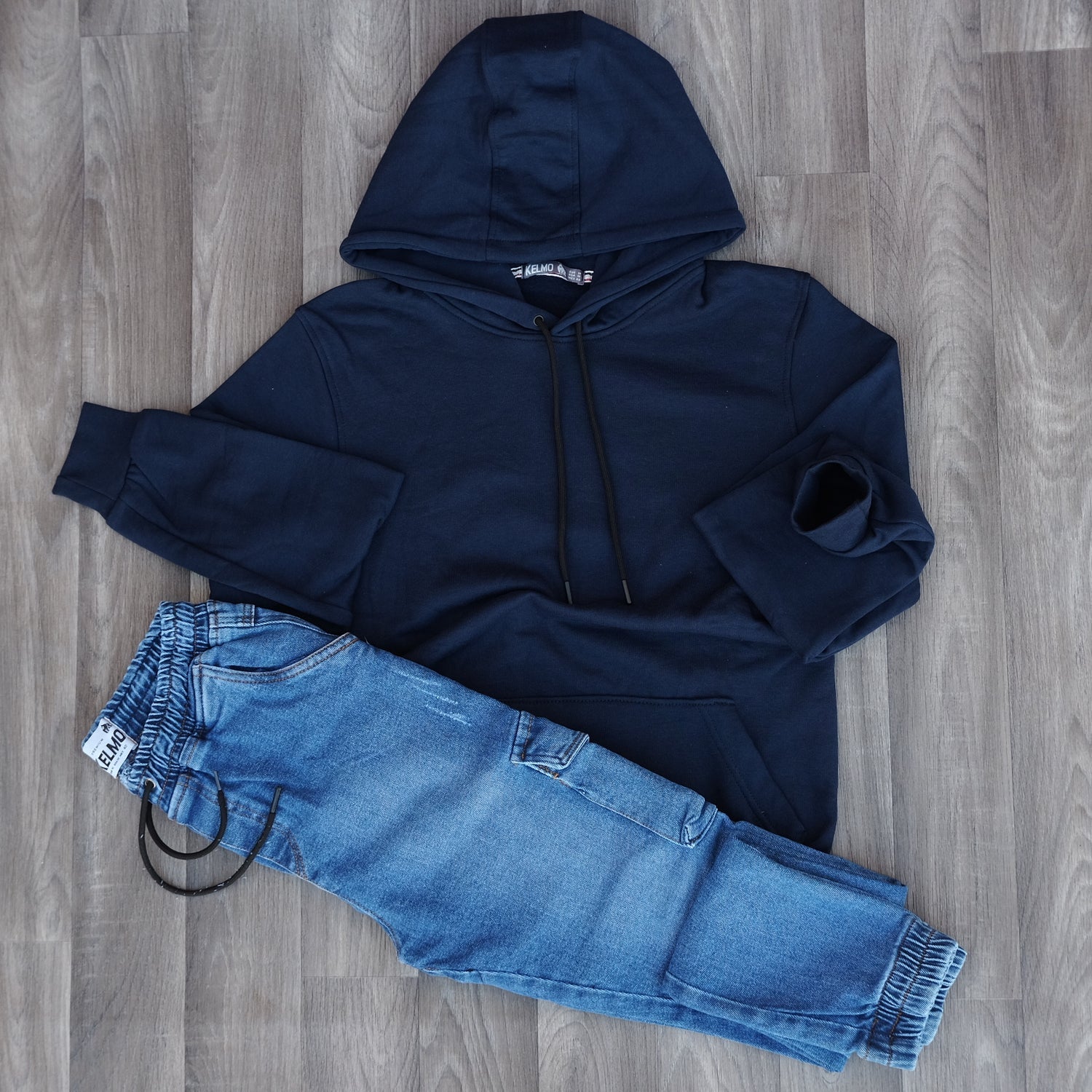 Ensemble Cargo Jeans Délavé Bleu + Capuche Cotton Bleu Marine