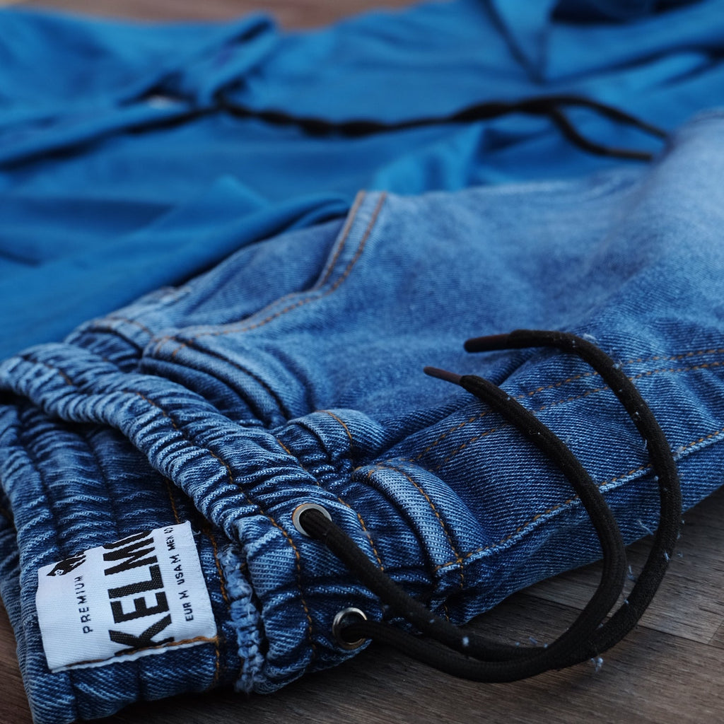 Ensemble Cargo Jeans Délavé Bleu + Capuche Cotton Bleu Roi