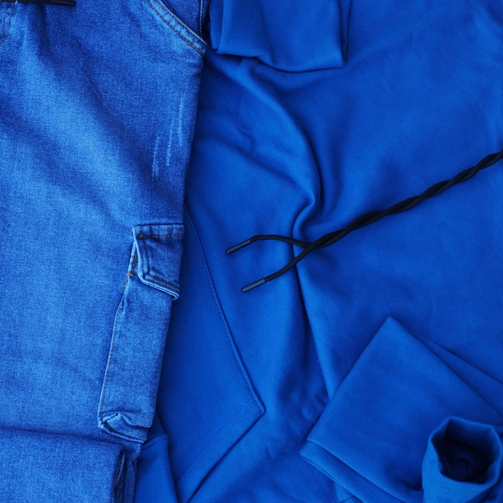 Ensemble Cargo Jeans Délavé Bleu + Capuche Cotton Bleu Roi