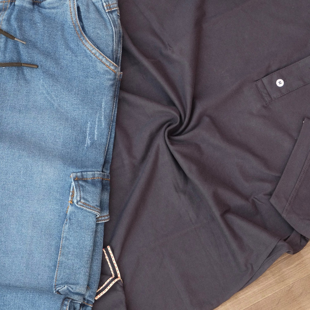 Ensemble Cargo Jeans Délavé Bleu + Polo Bleu Marine