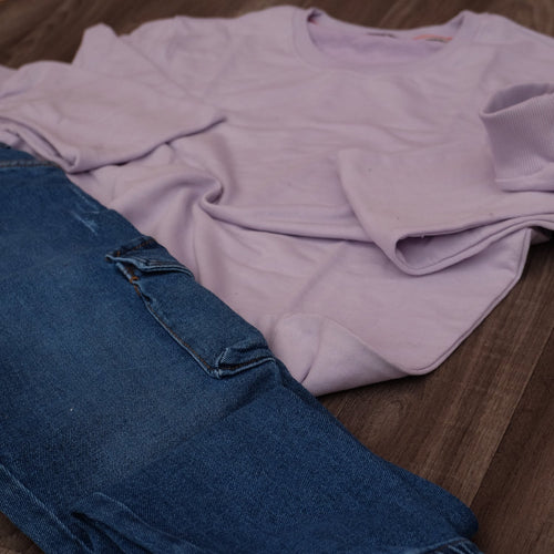 Ensemble Cargo Jeans Délavé Bleu + Sweat Mauve