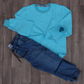 Ensemble Cargo Jeans Délavé Bleu + Sweat Turquoise