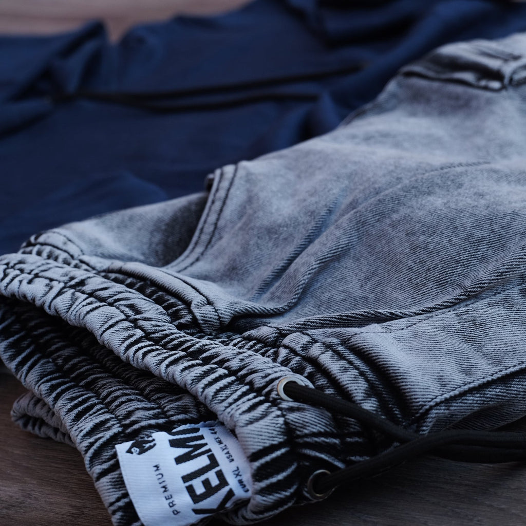 Ensemble Cargo Jeans Délavé Gris + Capuche Cotton Bleu Marine