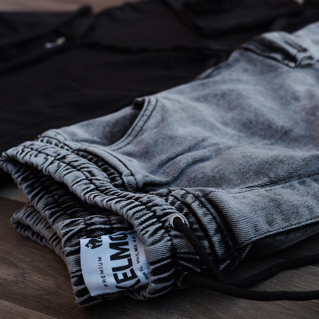 Ensemble Cargo Jeans Délavé Gris + Sweat à Capuche Coton Noir