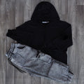 Ensemble Cargo Jeans Délavé Gris + Sweat à Capuche Coton Noir
