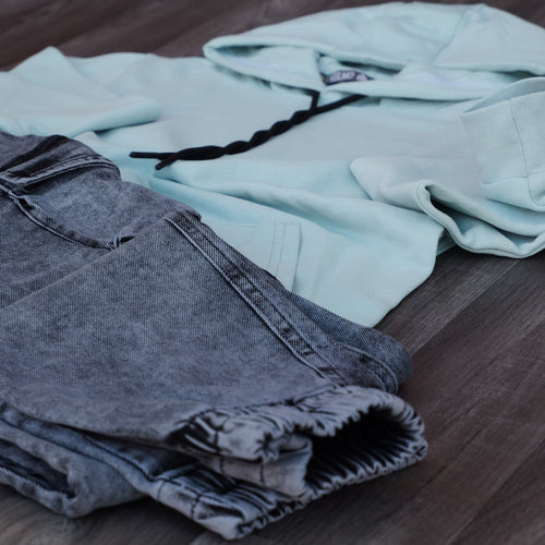 Ensemble Cargo Jeans Délavé Gris + Capuche Cotton Vert Nik