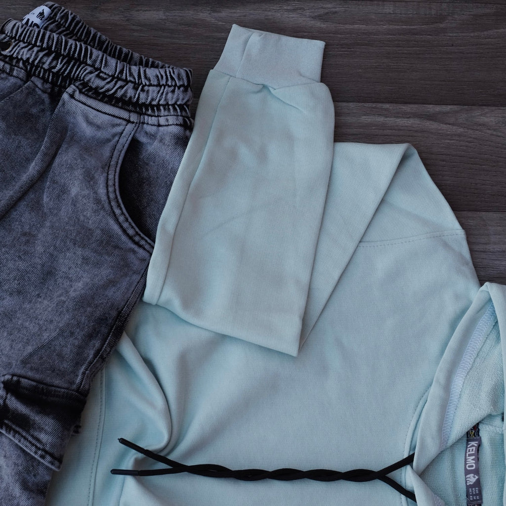 Ensemble Cargo Jeans Délavé Gris + Capuche Cotton Vert Nik