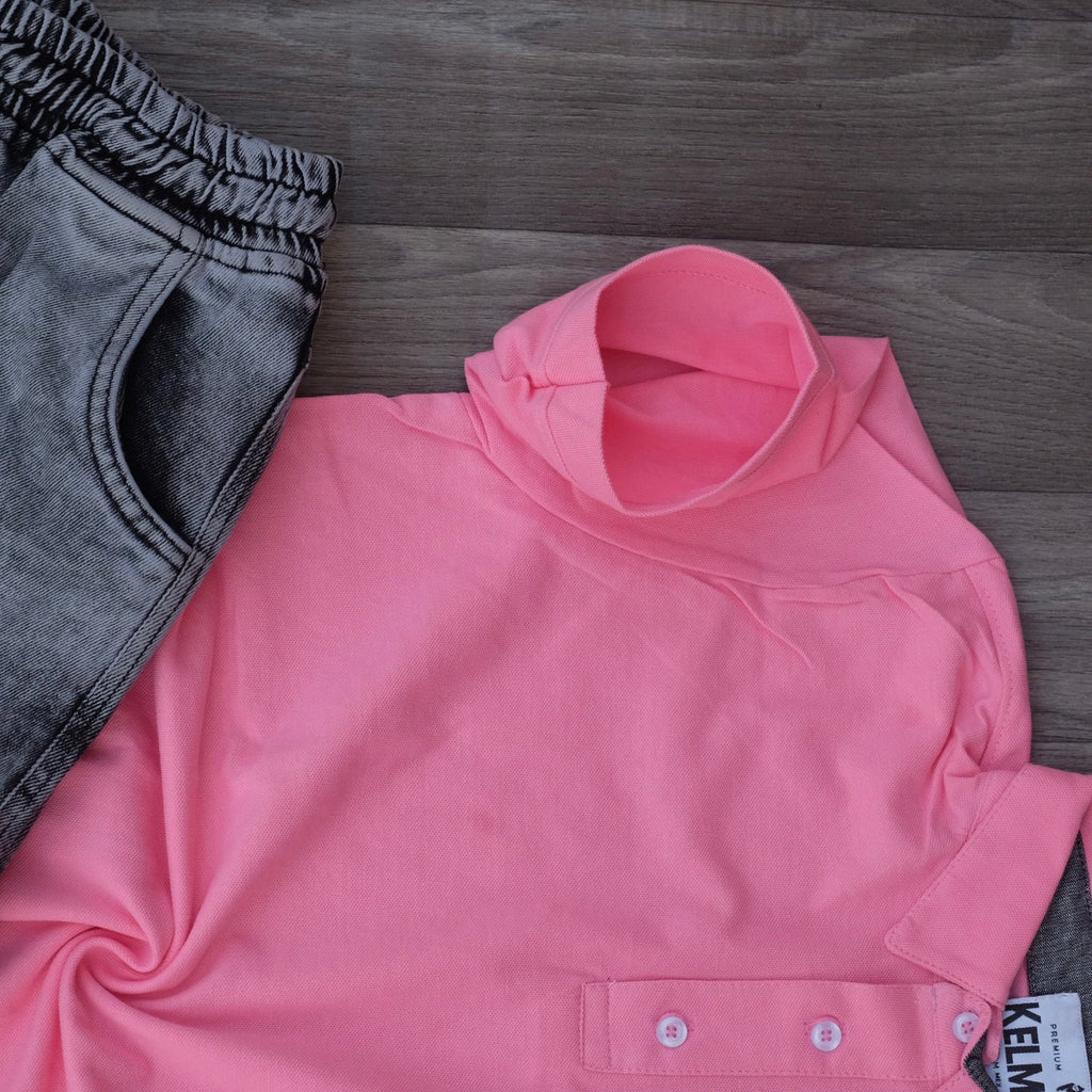 Ensemble Cargo Jeans Délavé Gris + Polo Rose Clair