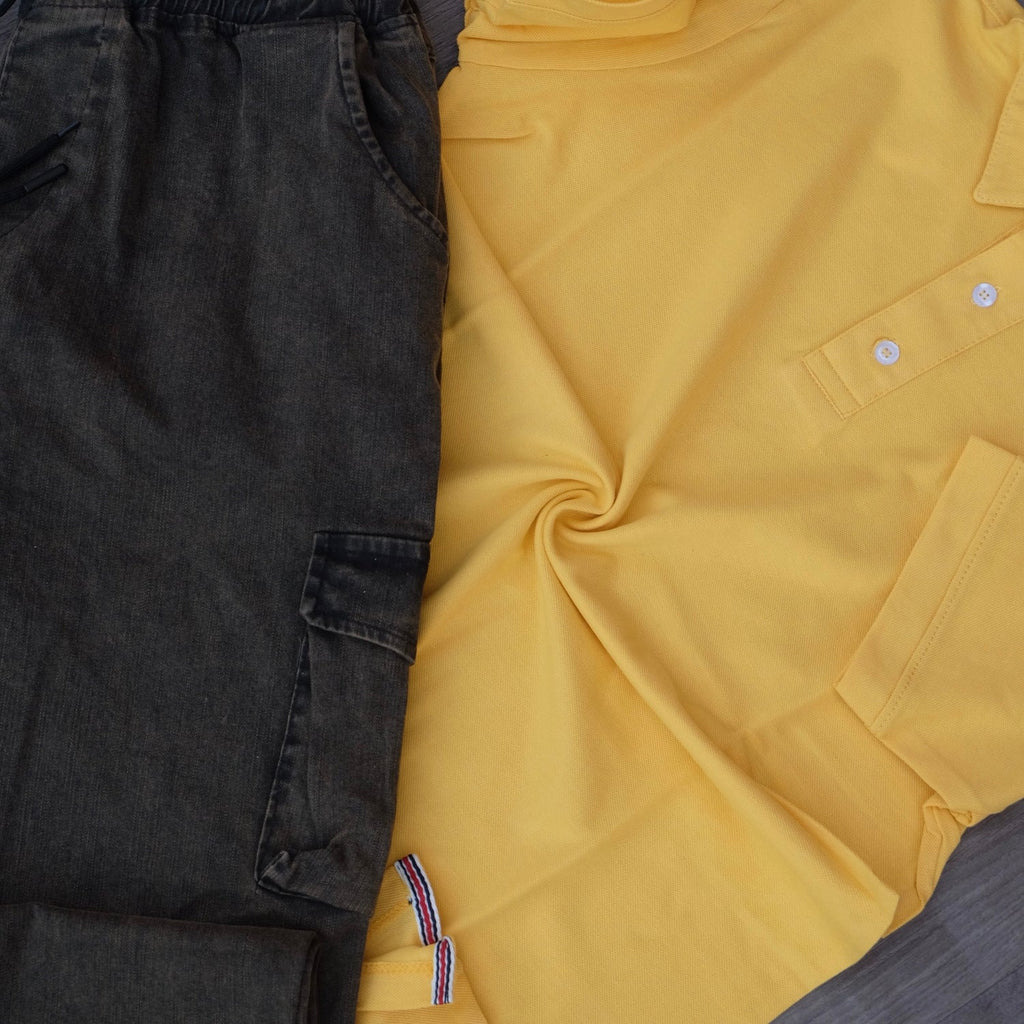 Ensemble Cargo Jeans Délavé Kaki + Polo Jaune