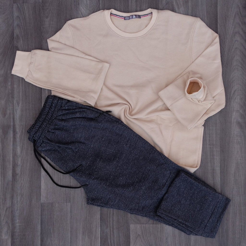 Ensemble Jogging Beska Bleu Chine + Sweat Beige