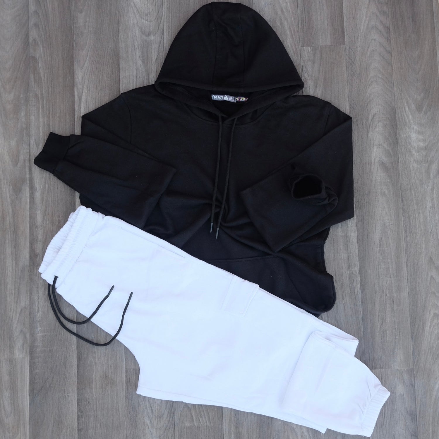 Ensemble Jogging Cargo Blanc + Capuche Cotton Noir