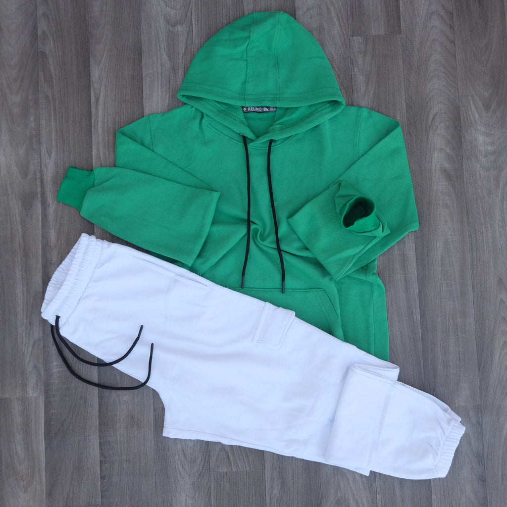 Ensemble Jogging Cargo Blanc + Capuche Cotton Vert Raj