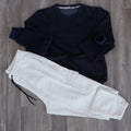 Ensemble Jogging Cargo Gris Chine Clair + Sweat Bleu Marine