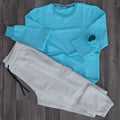 Ensemble Jogging Cargo Gris Chine Clair + Sweat Turquoise