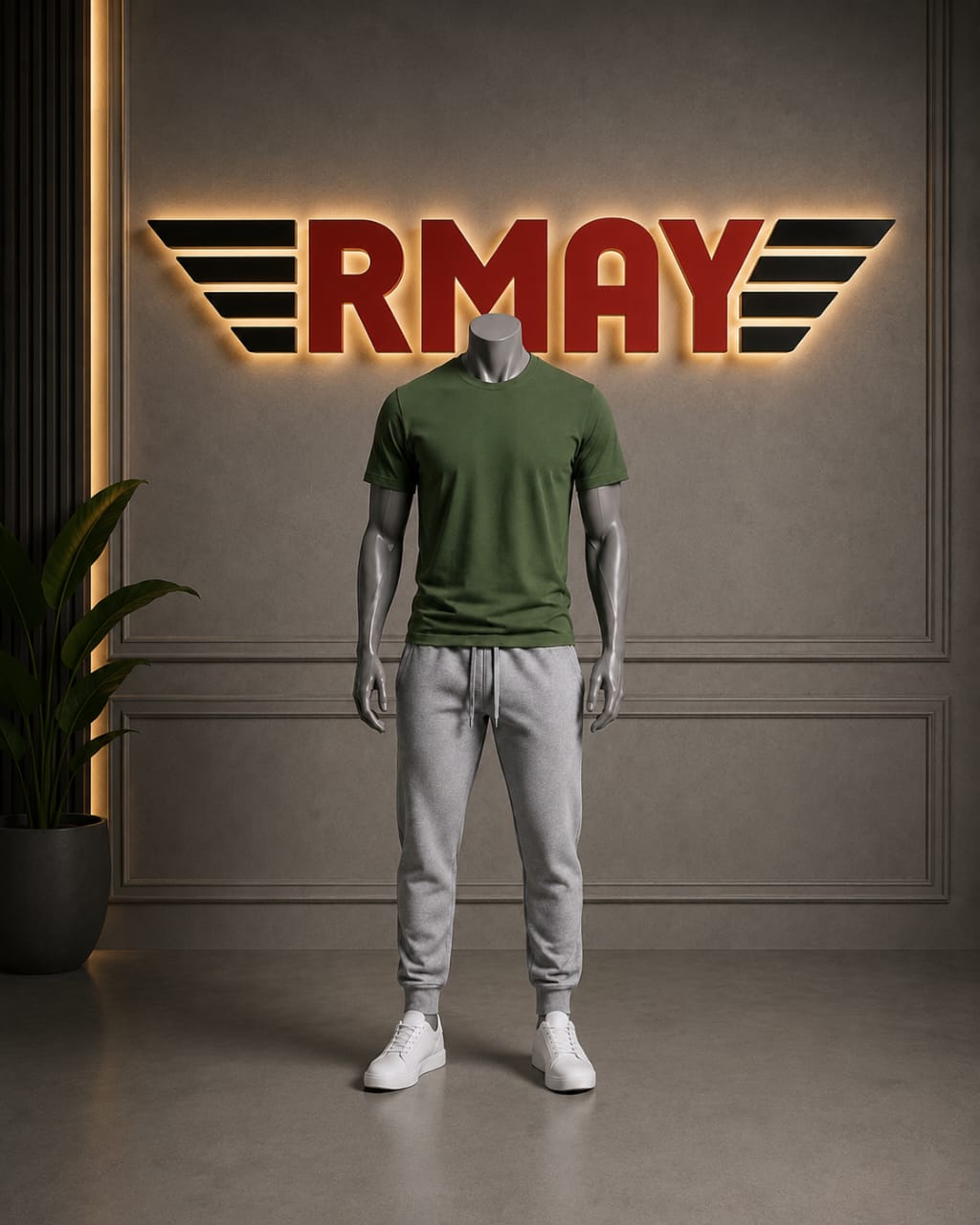 Ensemble Jogging Gris + T-Shirt Kaki Simple