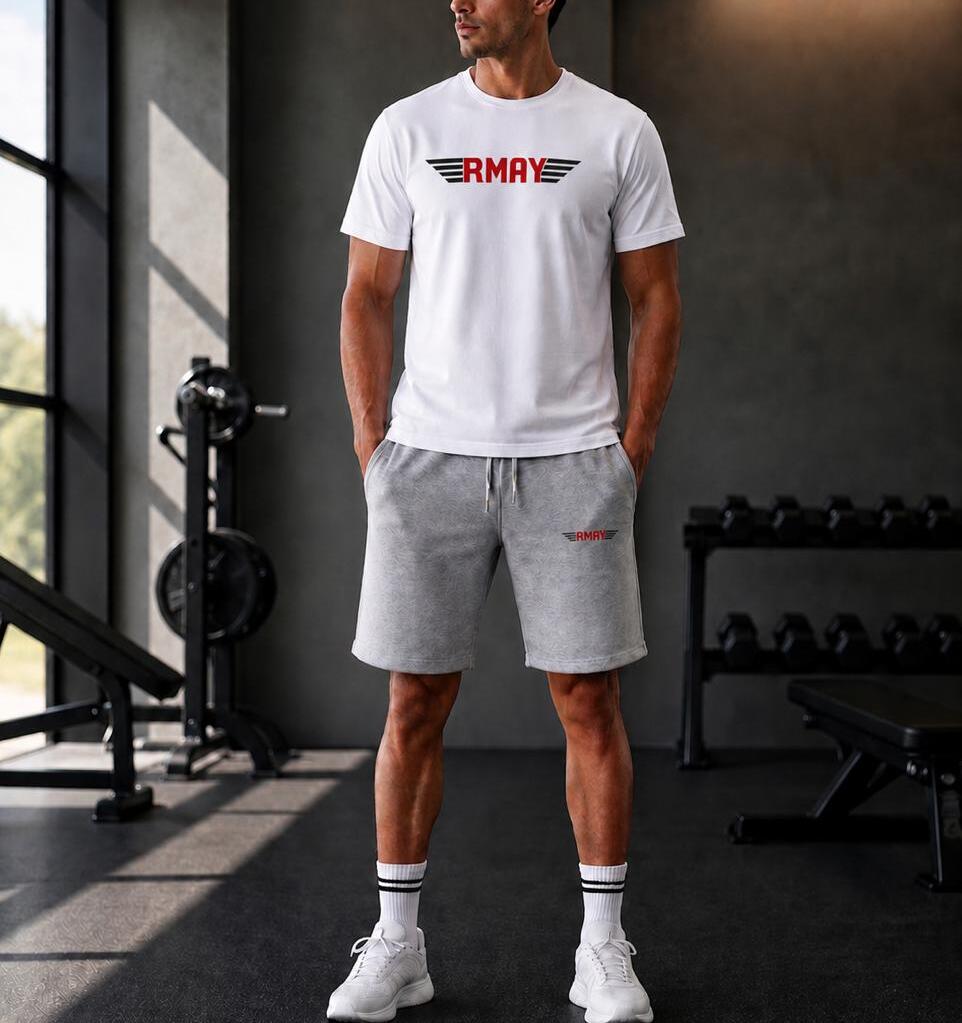 Ensemble Short Gris Chine + T-Shirt Blanc