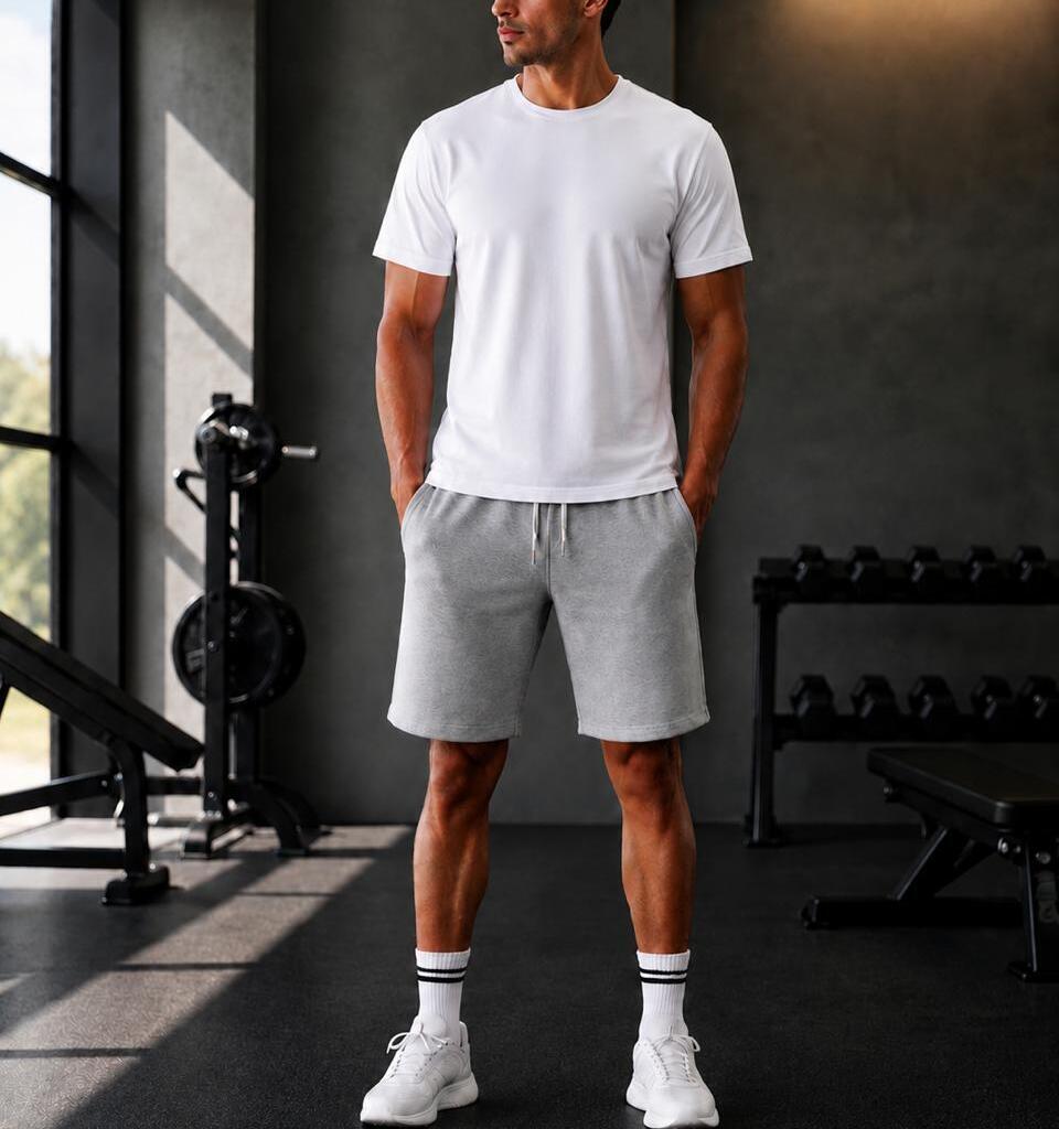 Ensemble Short Gris + T-Shirt Blanc Simple