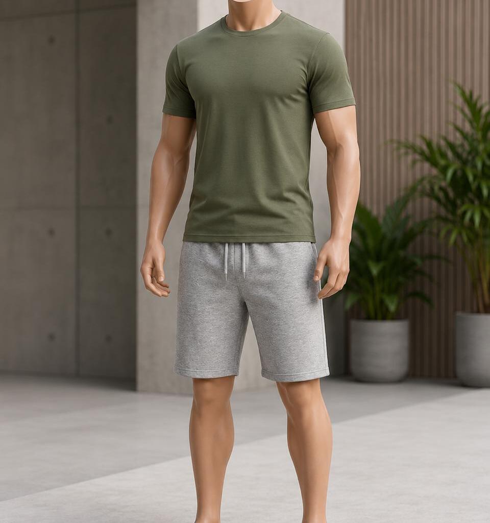 Ensemble Short Gris + T-Shirt Kaki Simple