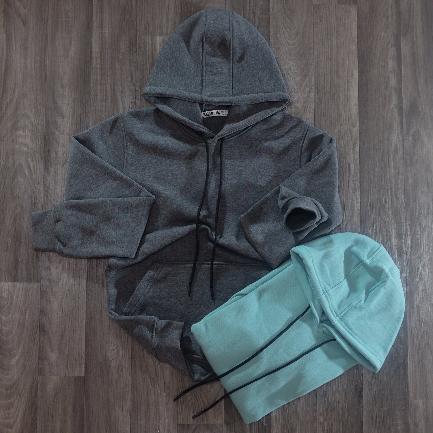 Pack 2 Sweat a Capuche Cotton Gris Chine Fonce + Vert Eau