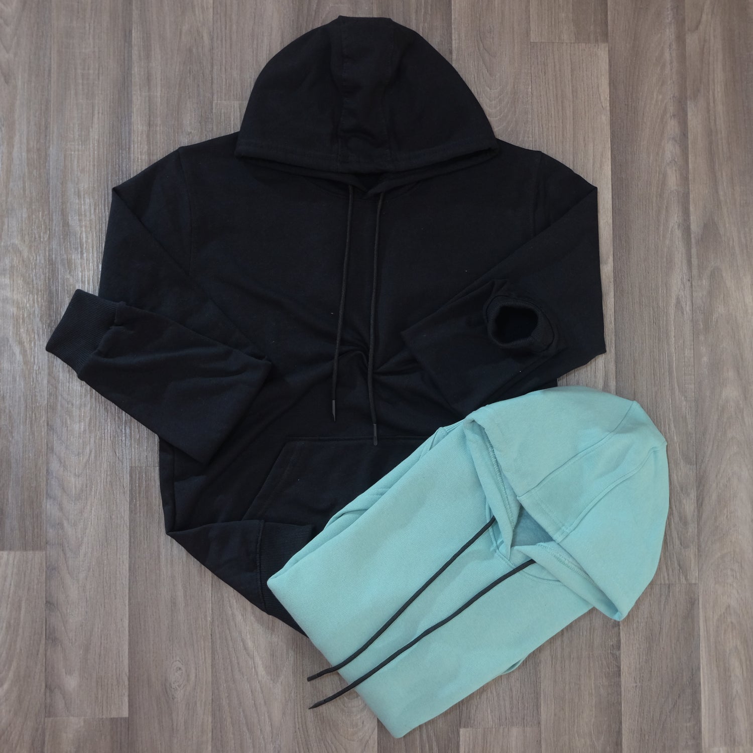 Pack 2 Sweat a Capuche Cotton Noir + Vert Eau