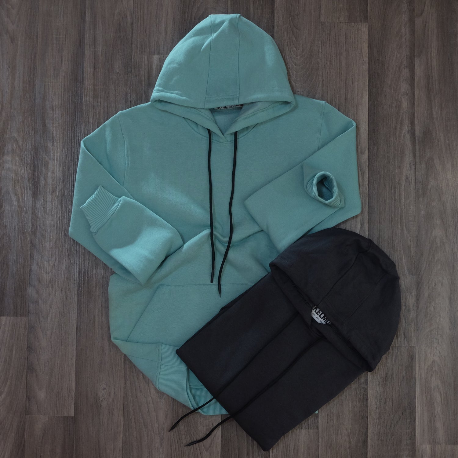 Pack 2 Sweat a Capuche Cotton Vert Eau + Gris Fonce